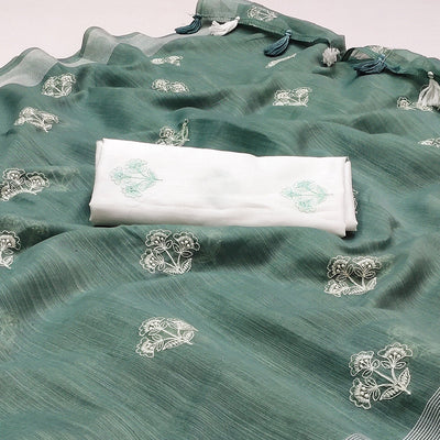 green-floral-embroidered-raw-silk-saree
