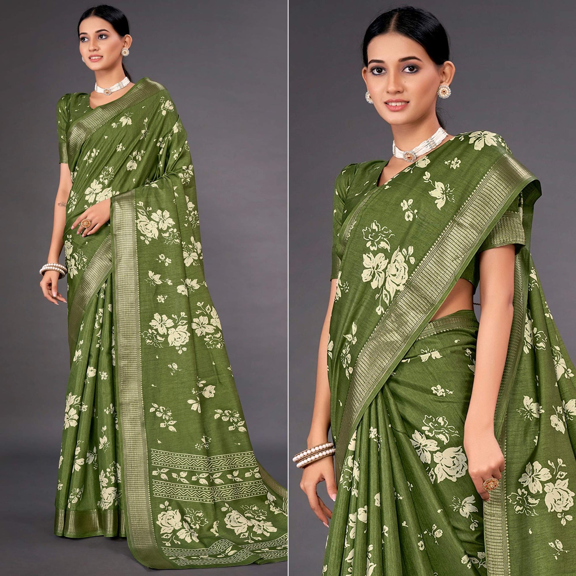 green-floral-printed-dola-silk-saree-2