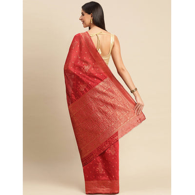 Maroon Woven Organza Saree