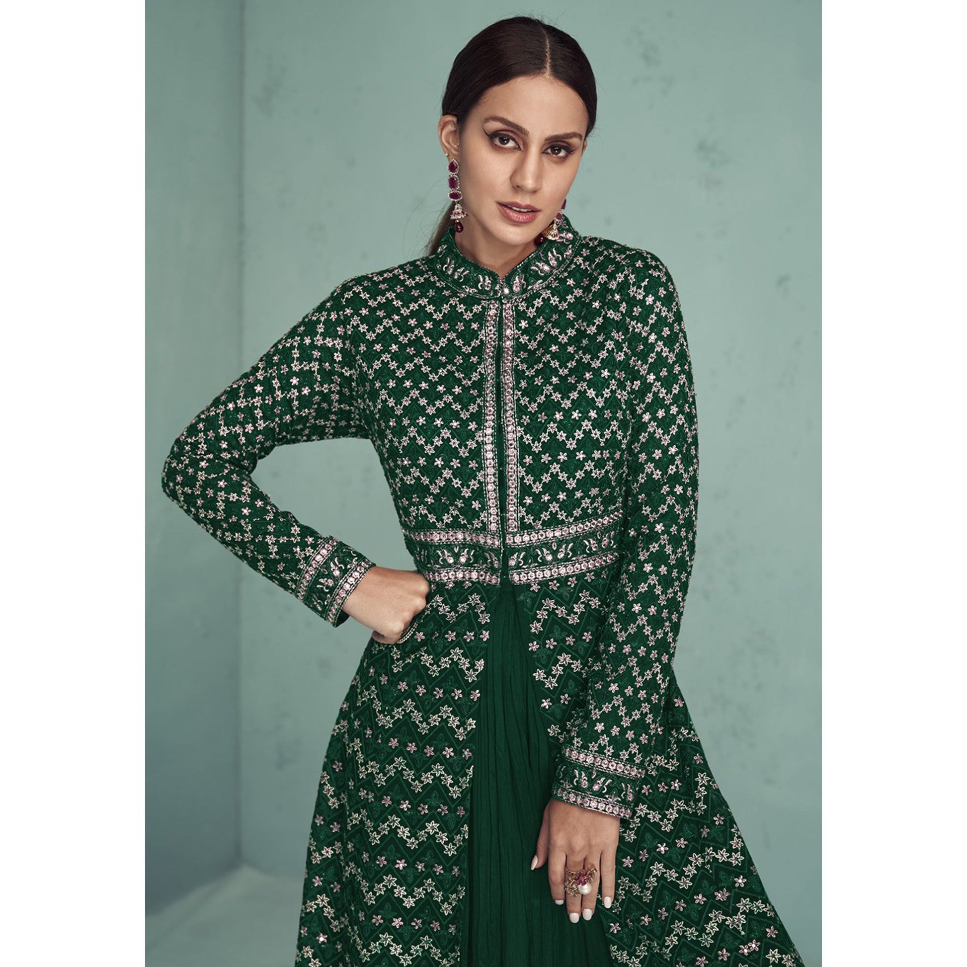 green-floral-embroidered-georgette-front-slit-suit