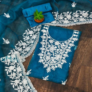 Morpich Floral Embroidered Organza Dress Material