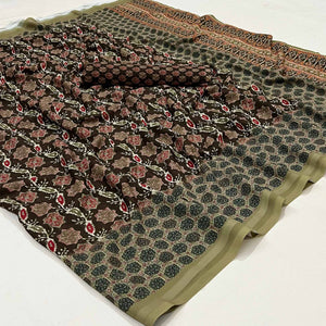 Brown Floral Digital Printed Georgette Saree