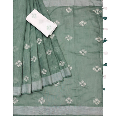 green-floral-embroidered-raw-silk-saree