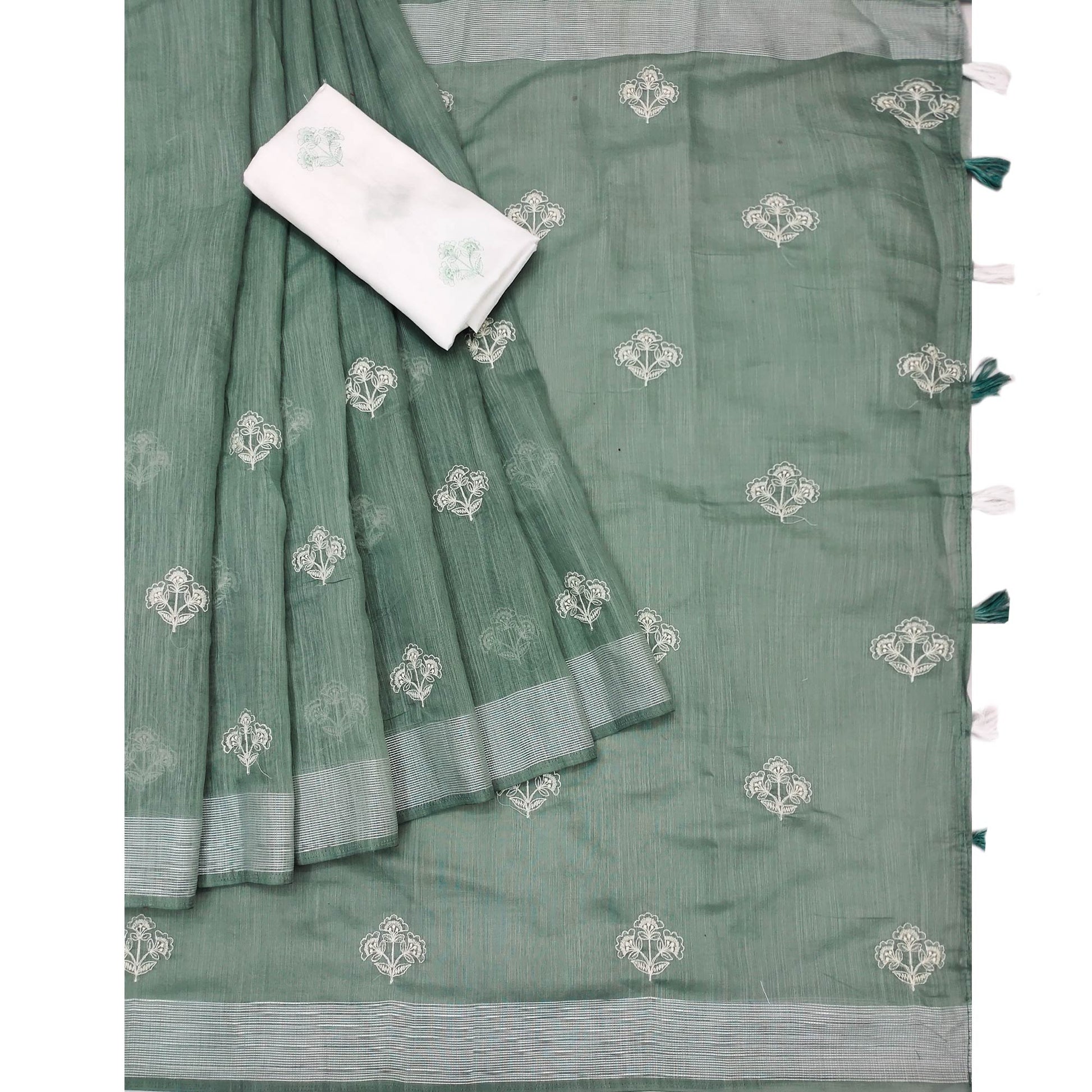 green-floral-embroidered-raw-silk-saree