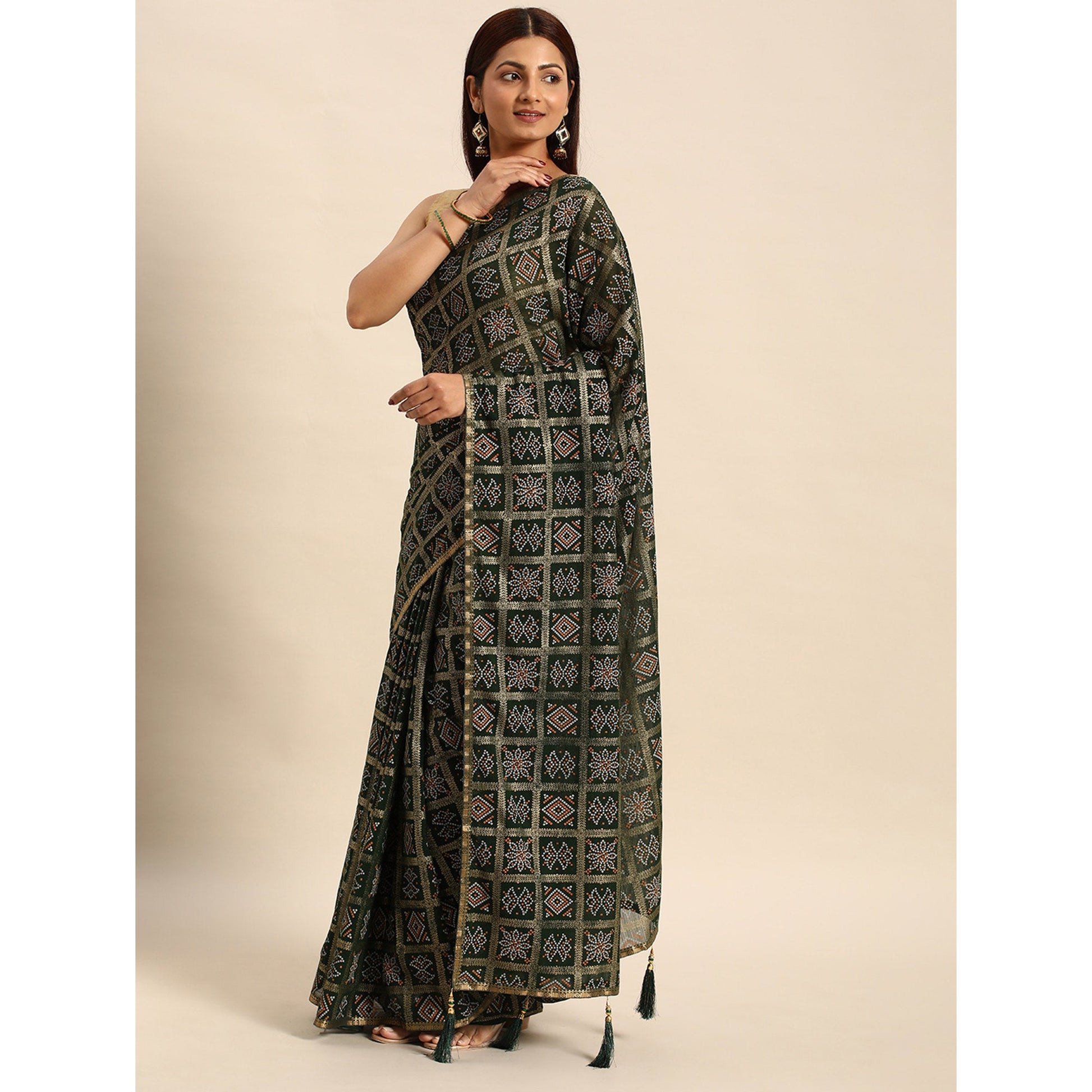 green-bandhani-foil-printed-zomato-saree-with-tassels