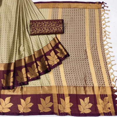 Chikoo Woven Cotton Silk Saree With Tassels