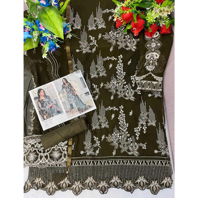 Mahendi Green Floral Embroidered Georgette Pakistani Suit