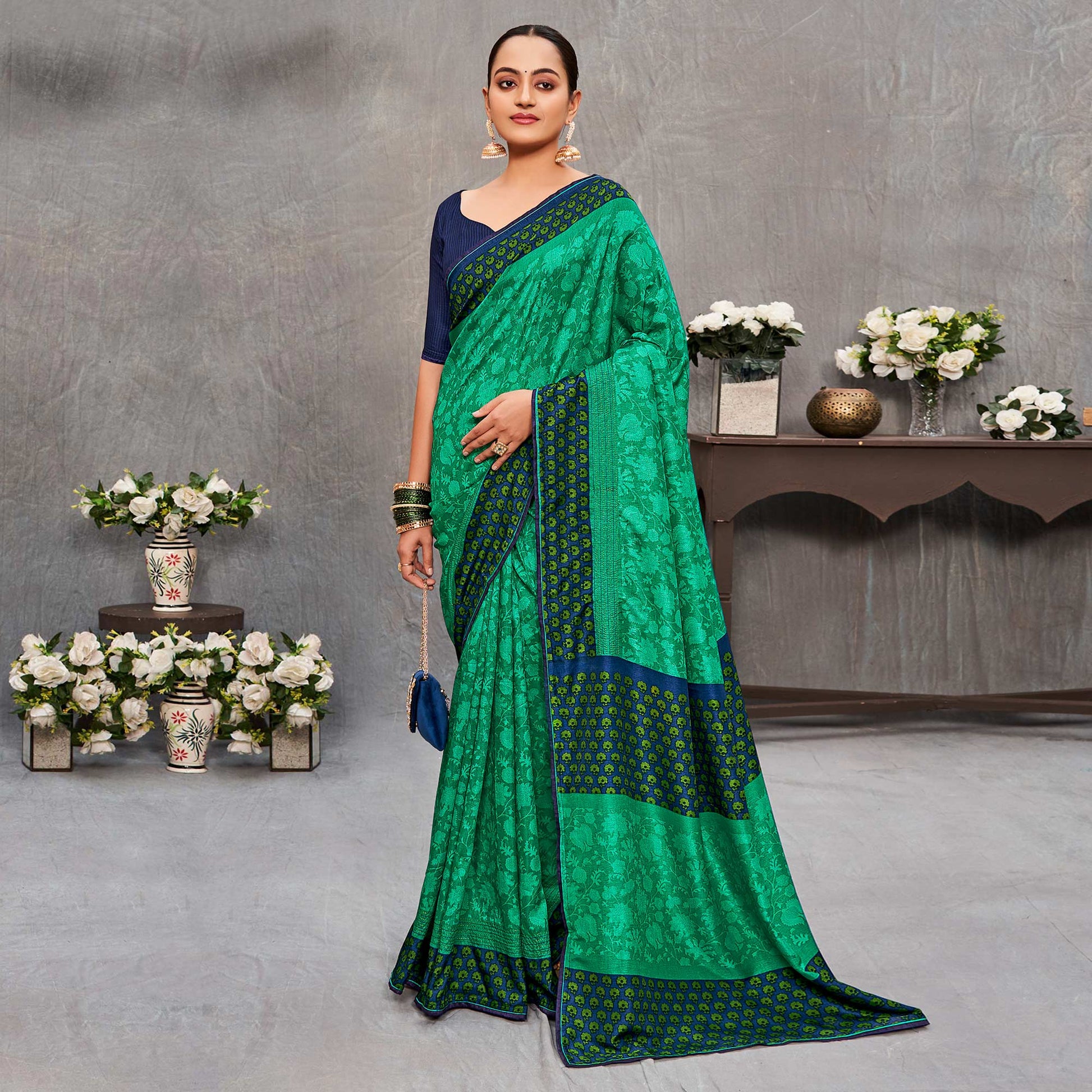 green-printed-with-embroidery-tussar-silk-saree