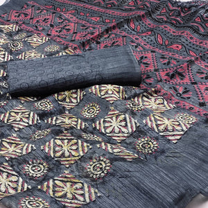 grey-floral-printed-art-silk-saree