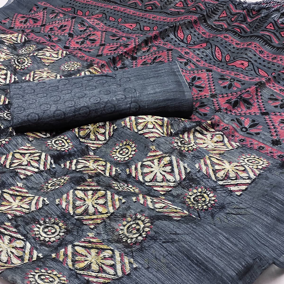 grey-floral-printed-art-silk-saree
