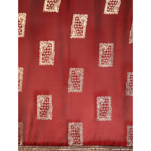 Maroon Foil Printed With Embroidered Border Chiffon Saree