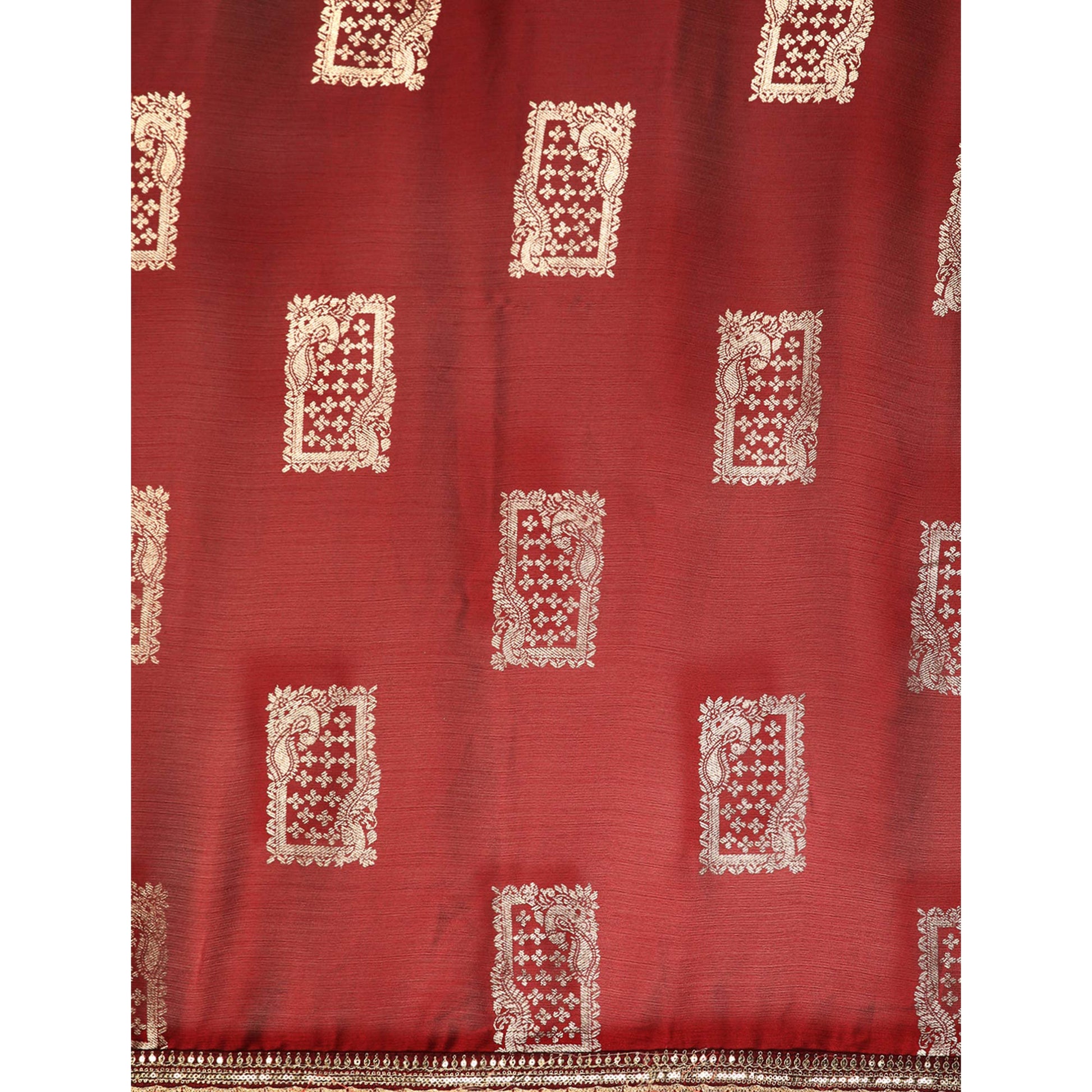 Maroon Foil Printed With Embroidered Border Chiffon Saree