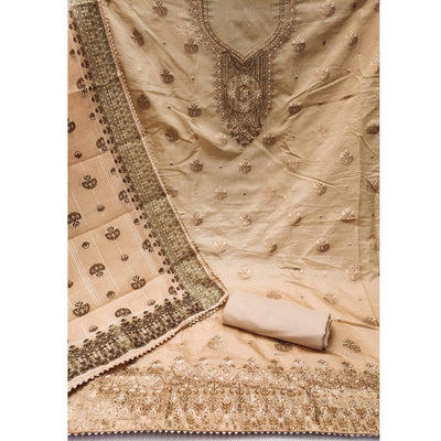 Chikoo Woven Banarasi Silk Dress Material
