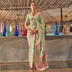 green-floral-woven-modal-saree