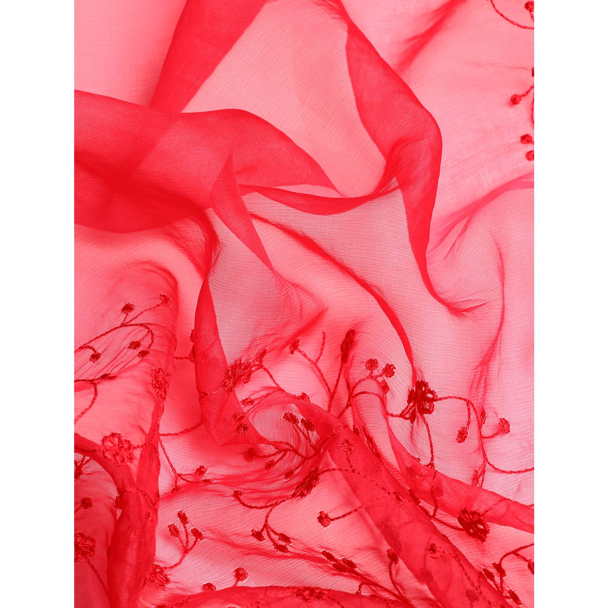 Maroon Floral Embroidered Organza Saree