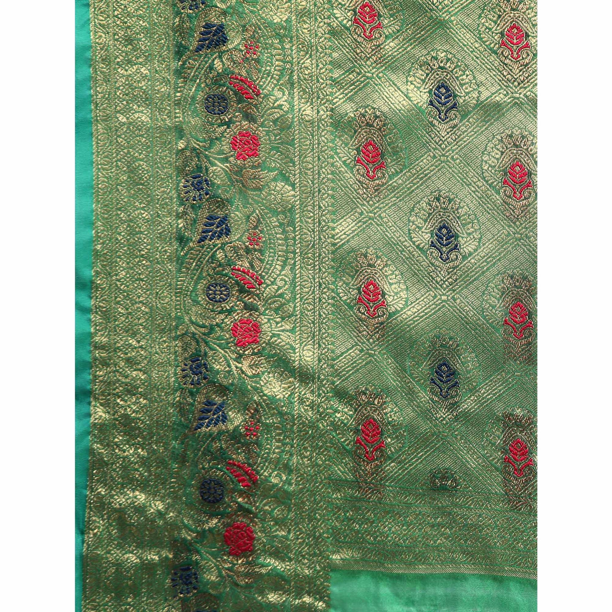 green-floral-woven-organza-silk-saree-1