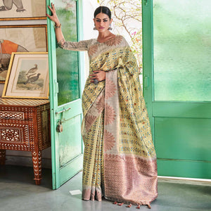a-green-digital-printed-raw-silk-saree-with-tassels