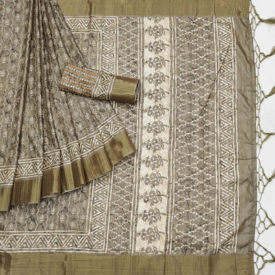 grey-floral-printed-matka-tussar-saree-with-tassels