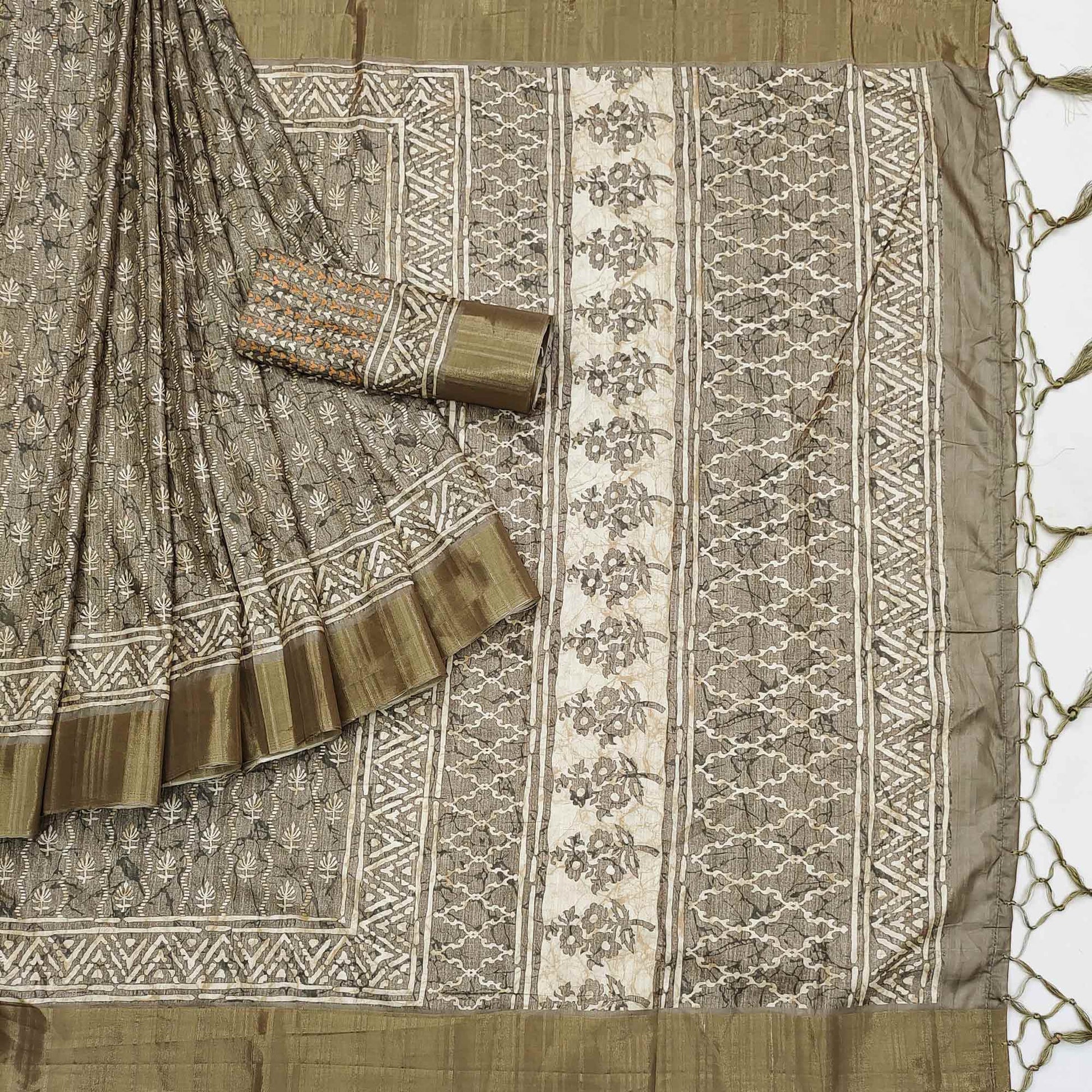 grey-floral-printed-matka-tussar-saree-with-tassels