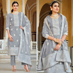 Grey Woven Pure Cotton Suit