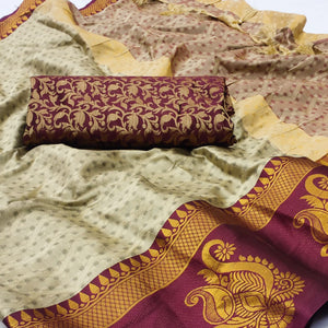 Chikoo Woven Cotton Silk Saree With Tassels