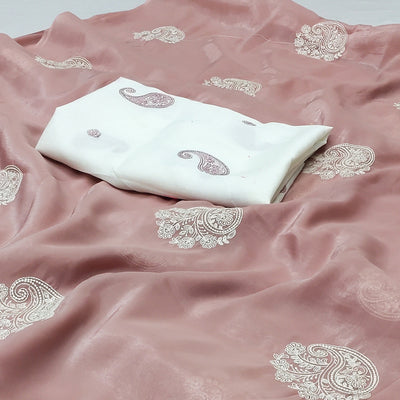 Mauve Embroidered Organza Saree