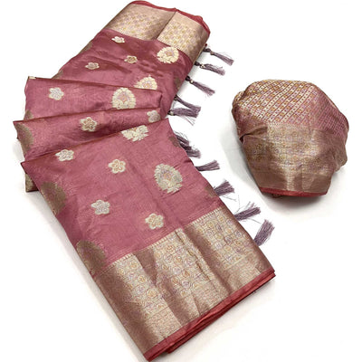 Mauve Floral Woven Organza Saree