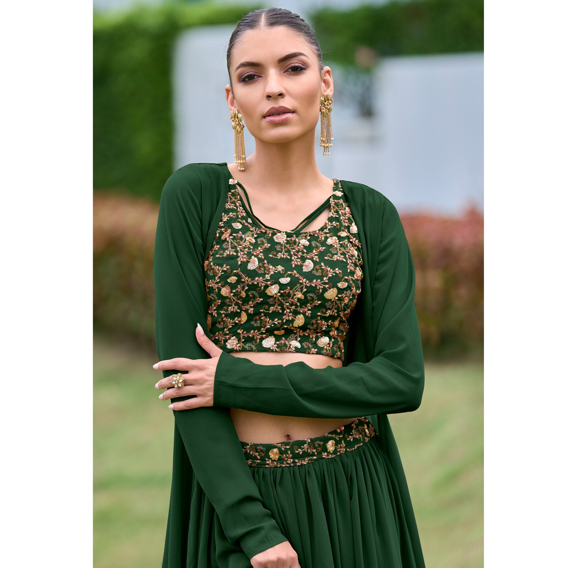 green-sequence-embroidered-georgette-lehenga-choli-with-shrug