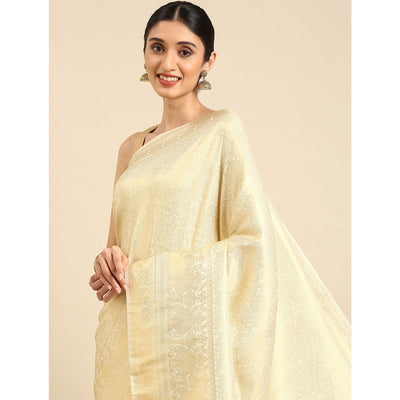 Cream Woven Kanjivaram Silk Saree