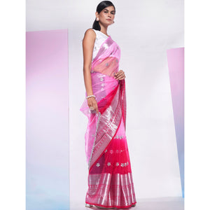 Light Pink Sequins Embroidered Organza Saree