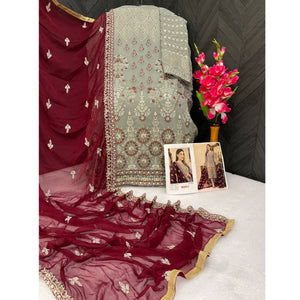 Grey Sequins Embroidered Georgette Pakistani Suit