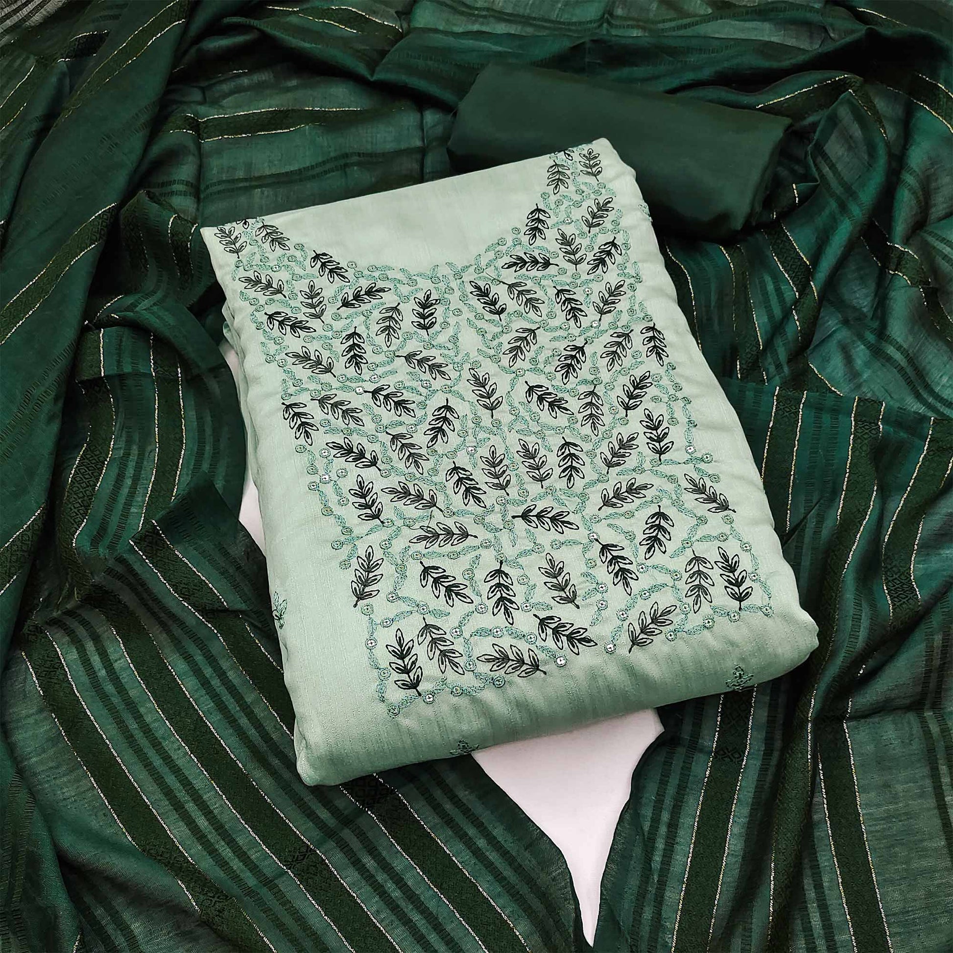 green-floral-embroidered-cotton-silk-dress-material