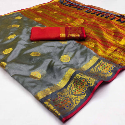 g-grey-floral-woven-organza-saree-with-tassels