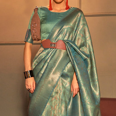 Light Pista Green Woven Art Silk Saree With Tassels