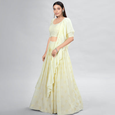 Cream Embroidered Georgette Lehenga Choli