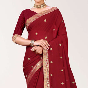Maroon Embroidered Chiffon Saree