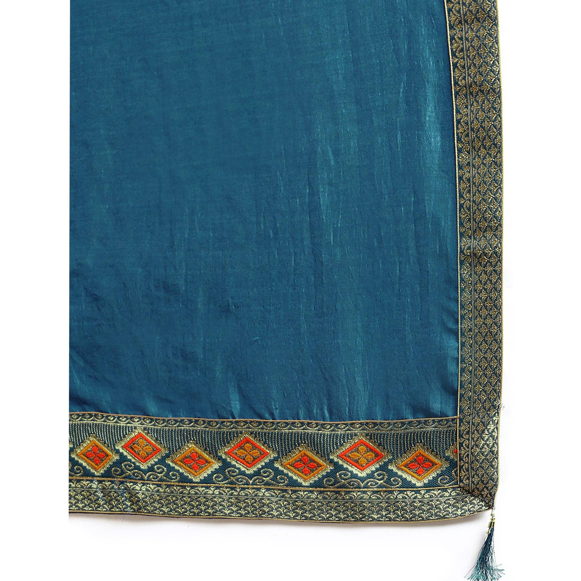 Blue Solid Vichitra Silk Saree With Fancy Border