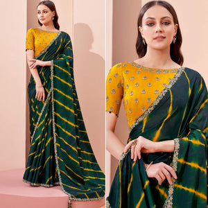 Bottle Green Printed With Embroidered Georgette Saree