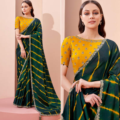 Bottle Green Printed With Embroidered Georgette Saree