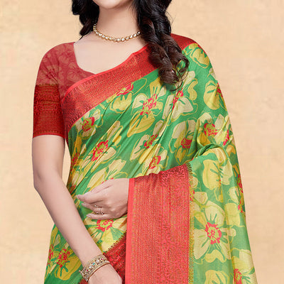 green-floral-digital-printed-tussar-silk-saare