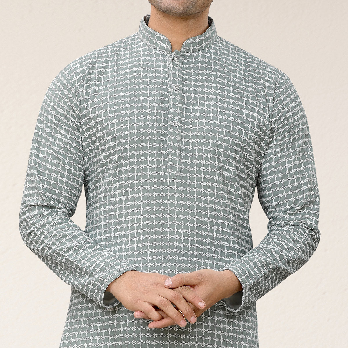 gray-lucknowi-embroidered-georgette-kurta-pyjama-set