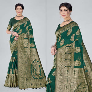 green-woven-organza-saree-with-tassels-4