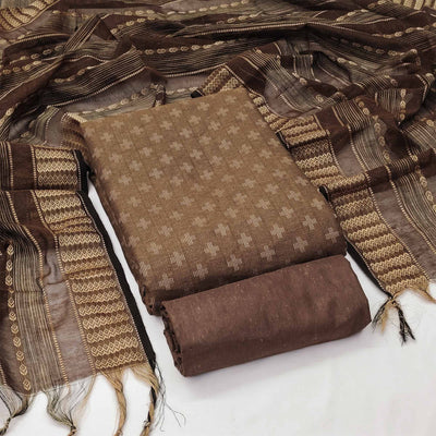 Coffee Brown Woven Cotton Blend Dress Material