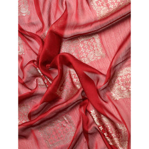 Maroon Foil Printed With Embroidered Border Chiffon Saree