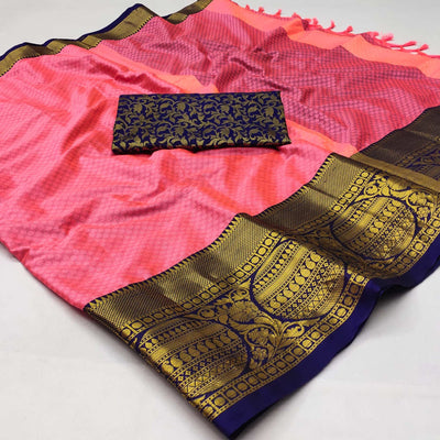 Gajari Pink Woven Cotton Silk Saree With Tassels