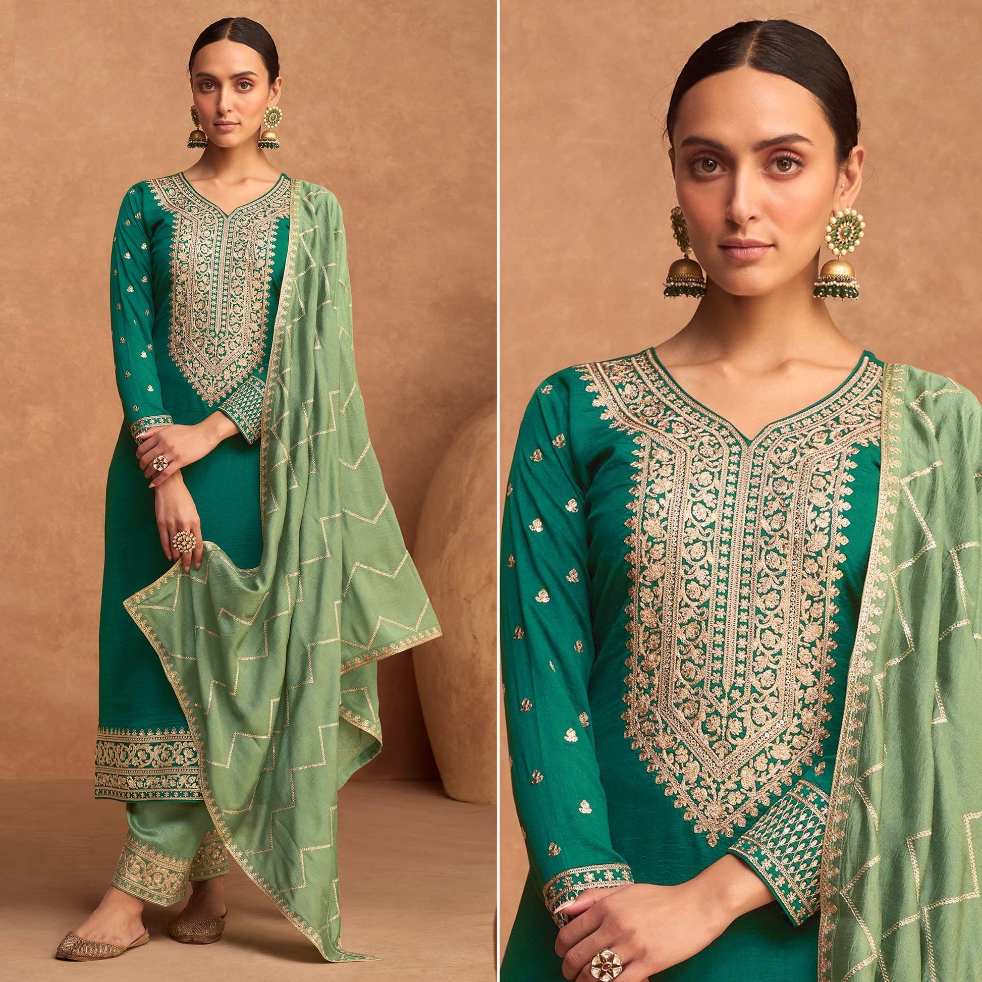 green-floral-sequins-embroidered-art-silk-semi-stitched-suit-1