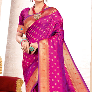 Magenta Pink Woven Art Silk Paithani Saree With Tassels
