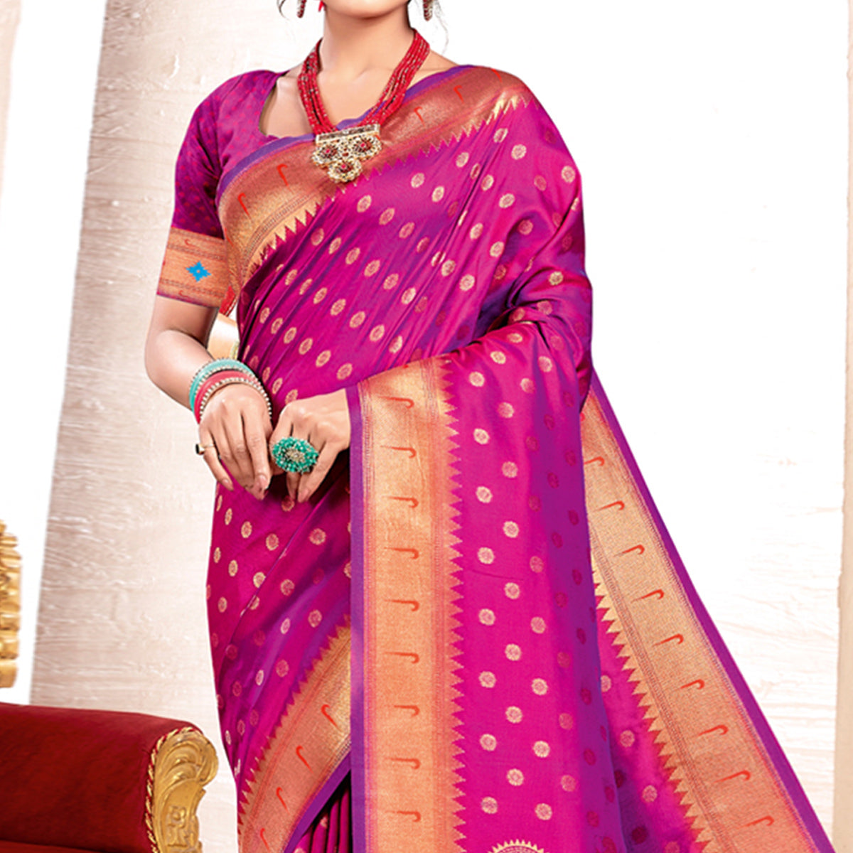 Magenta Pink Woven Art Silk Paithani Saree With Tassels