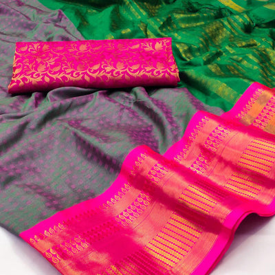 green-woven-cotton-silk-saree-with-tassels-2