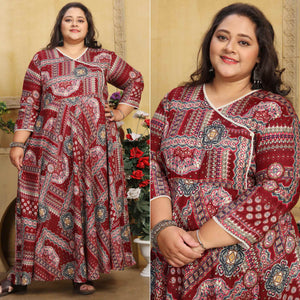 Maroon Floral Printed Long Kurti